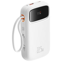 Baseus Qpow2 20000mAh 22.5W Powerbank with Dual Cable with Digital Display + Baseus Simple USB-C 3A Cable 0.3m (White) - White
