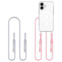 Tech-Protect Flexair Chain MagSafe Case for iPhone 16 - Clear + 2 Lanyards (Pink and Gray)