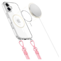 Tech-Protect Flexair Chain MagSafe Case for iPhone 16 - Clear + 2 Lanyards (Pink and Gray)