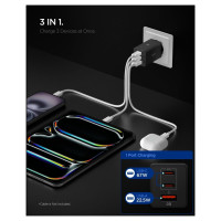 Spigen Essential EE673EU 3-port charger 2xUSB-C 1xUSB-A 67W - black