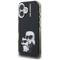Karl Lagerfeld IML Aquarelle Karl & Choupette & Logo iPhone 16 Case - Black
