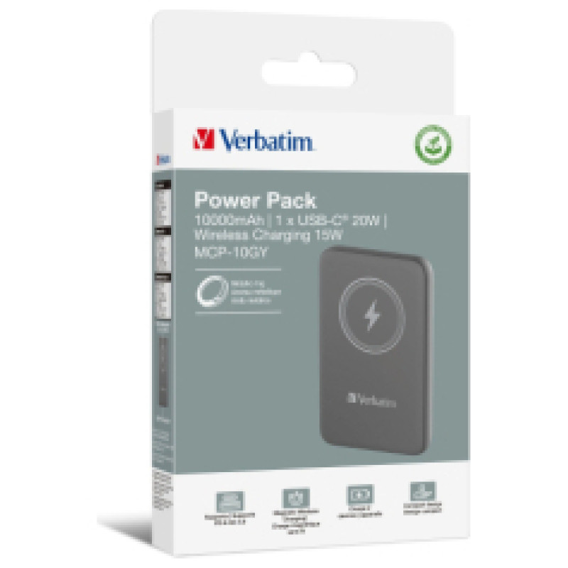 Verbatim Enerģijas krātuve Verbatim Charge n Go Grey 10000mAh Magnetic Wireless