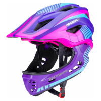 Rockbros TT-32SBPP-M children's bicycle helmet with removable chinbar, size M - purple-pink