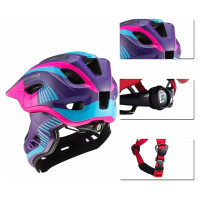 Rockbros TT-32SBPP-M children's bicycle helmet with removable chinbar, size M - purple-pink