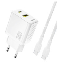 Dudao A27TCEU PD 30W GaN USB-A USB-C Wall Charger with USB-C Cable - White