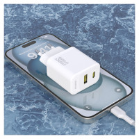 Dudao A27TCEU PD 30W GaN USB-A USB-C Wall Charger with USB-C Cable - White