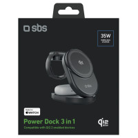 SBS Qi2.2 25W Inductive 3-in-1 Foldable Charging Station with MFI Certificate - Black