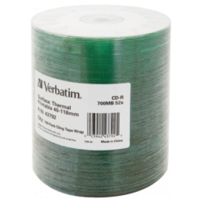 Verbatim Matricas CD-R Verbatim 700MB 1x-52X No ID Thermal Printable 100 Pack Wrap Spindle