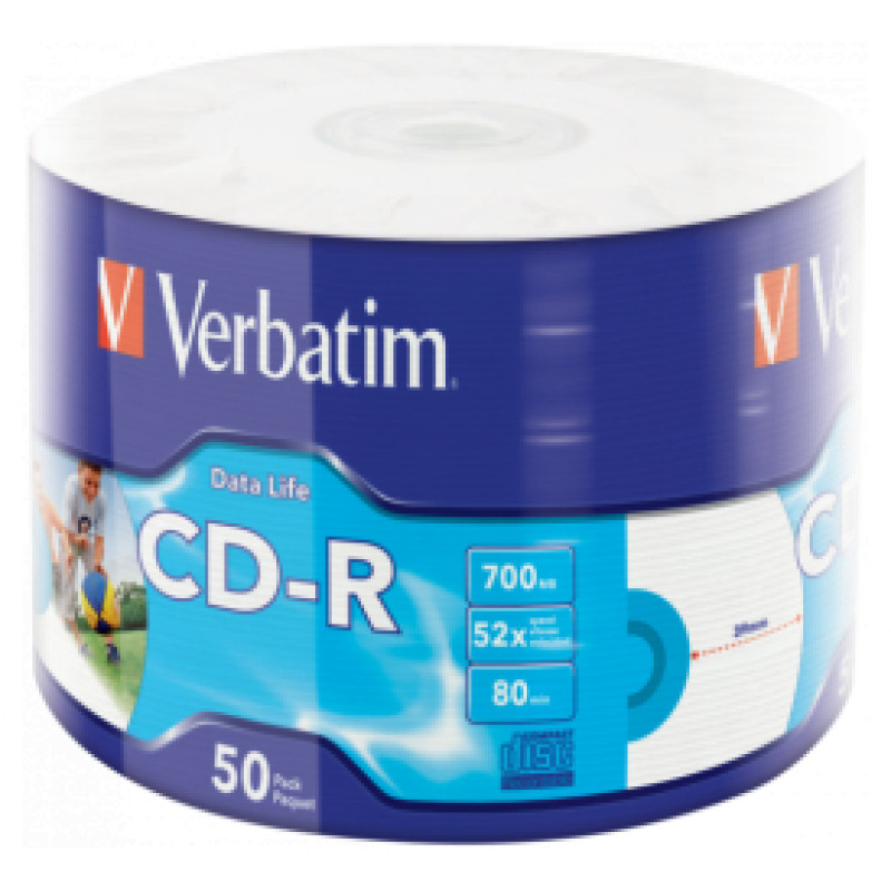 Verbatim Matricas CD-R Verbatim Data Life 700MB 1x-52X Inkjet Printable 50 Pack Wrap Spindle