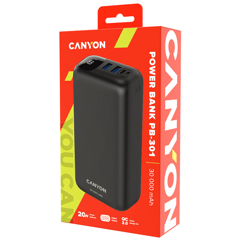 Canyon power bank PB-301 LED 30000 mAh PD 20W QC 3.0 Black