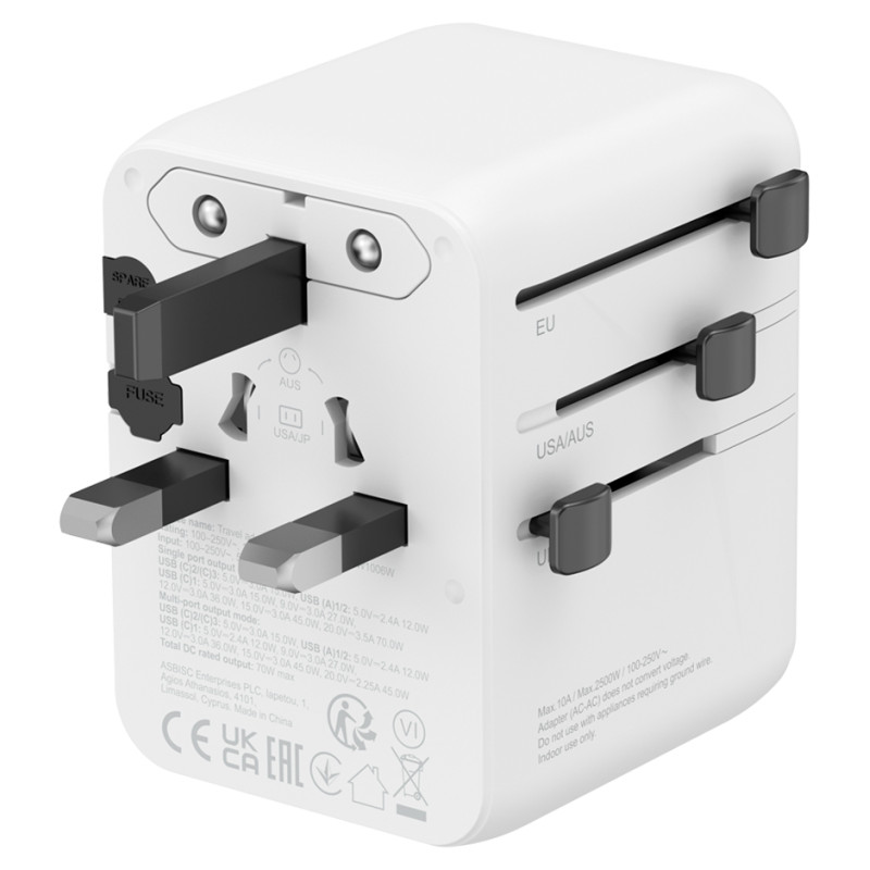 Canyon Travel Adapter OnTour 70 EU/UK/US/AUS 70W White