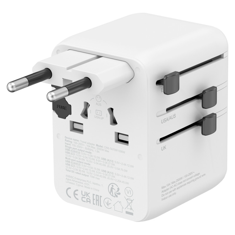 Canyon Travel Adapter OnTour 70 EU/UK/US/AUS 70W White