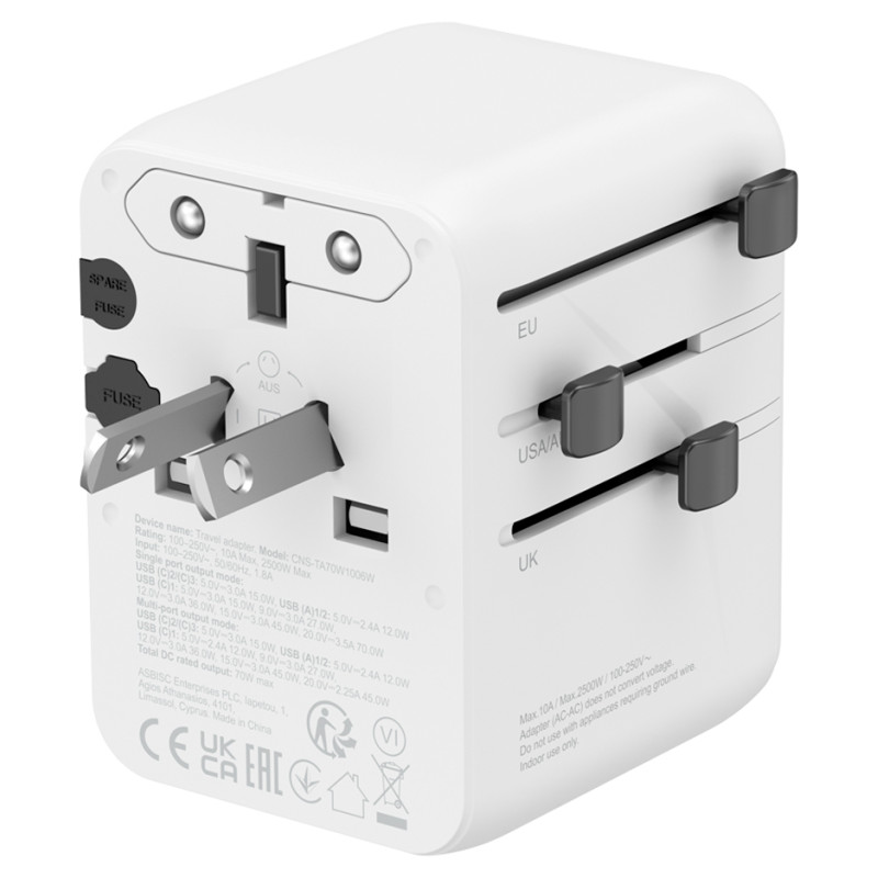 Canyon Travel Adapter OnTour 70 EU/UK/US/AUS 70W White