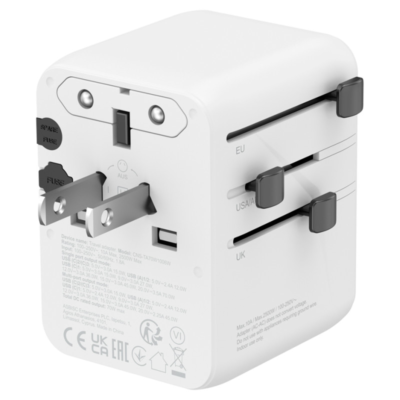 Canyon Travel Adapter OnTour 70 EU/UK/US/AUS 70W White