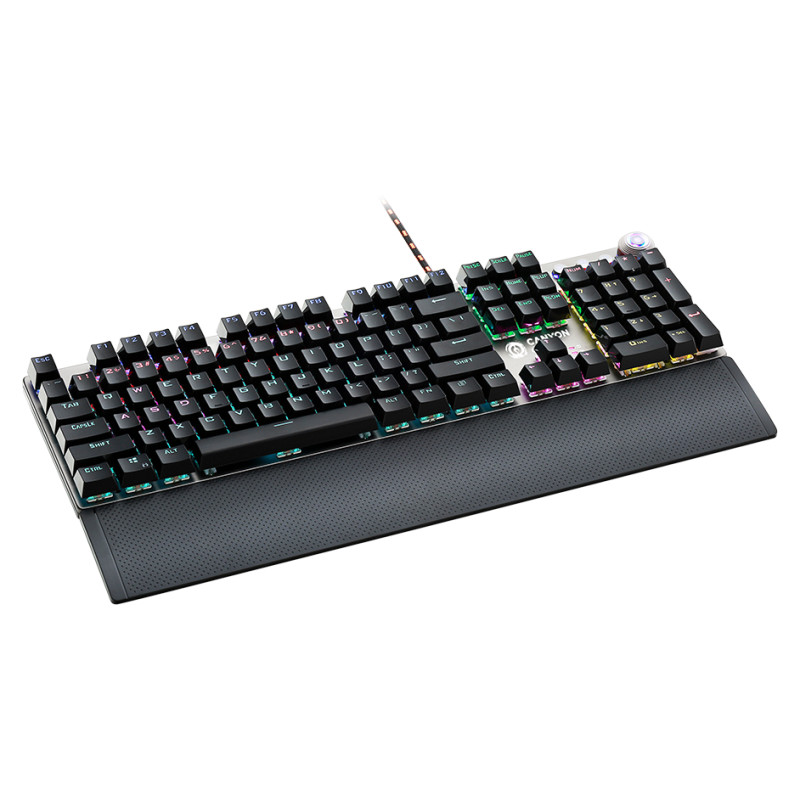 Canyon Nightfall GK-7, Wired Gaming Keyboard,Black 104 mechanical switches,60 million times key life, 22 types of lights,Removable magnetic wrist rest,4 Multifunctional control knob,Trigger actuation 1.5mm,1.6m Braided cable,US layout,dark grey, size:435*