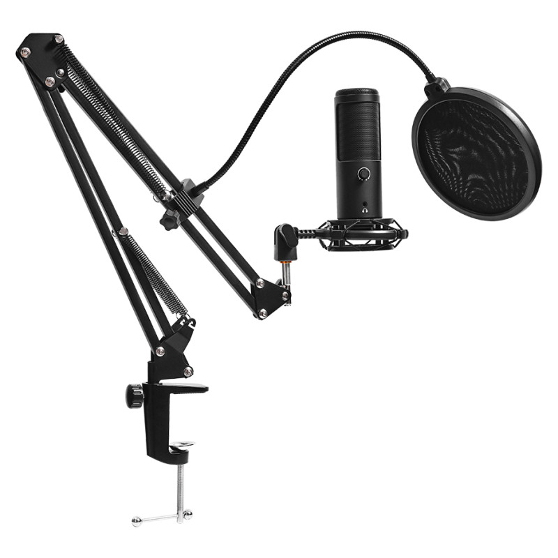 Lorgar Voicer 931, Gaming Microphone, Black, USB condenser microphone with boom arm stand, pop filter, tripod stand. including 1* microphone, 1*Boom Arm Stand with C-clamp, 1*shock mount, 1*pop filter, 1*windscreen cap, 1*2.5m type-C USB cable, 1* Extra t