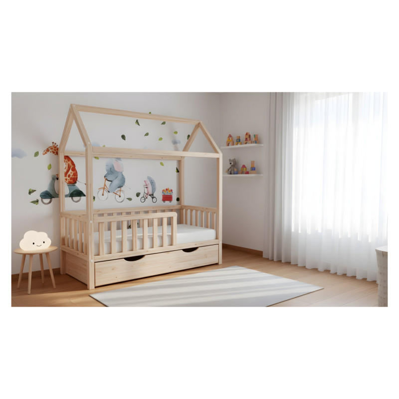 Emis Montessori bērnu gulta "Side" 70x160 / Dabīgs koks (vaskota) / Nē