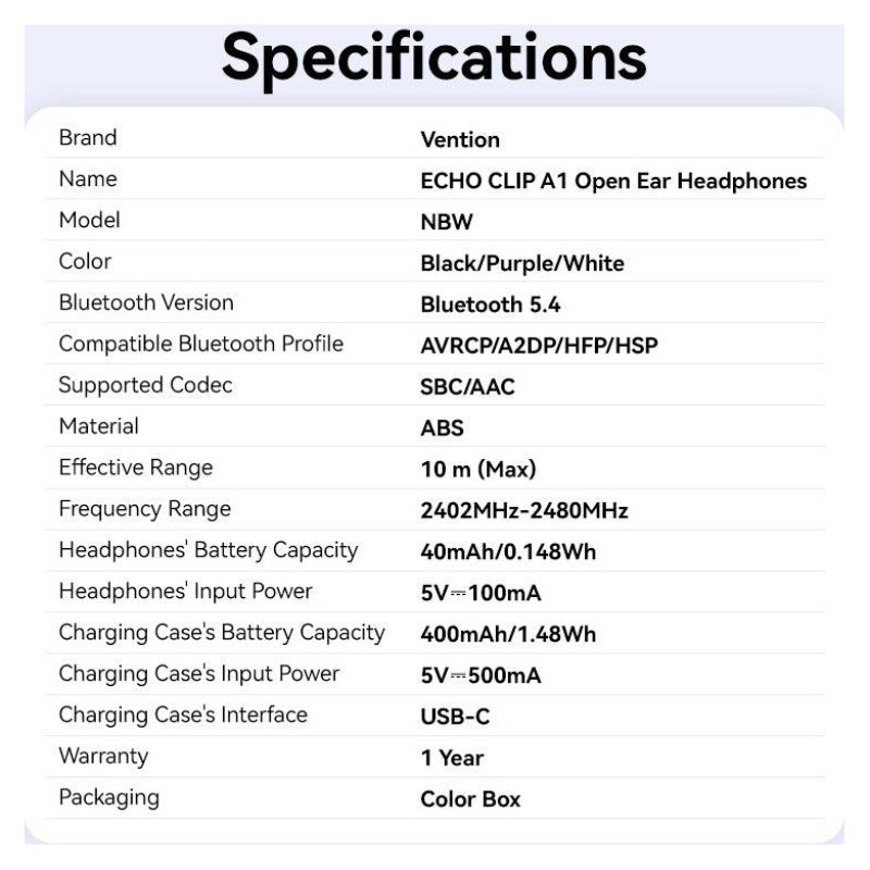 Vention HEADSET WRL ECHO CLIP A11/BLACK NBWB0-PH VENTION