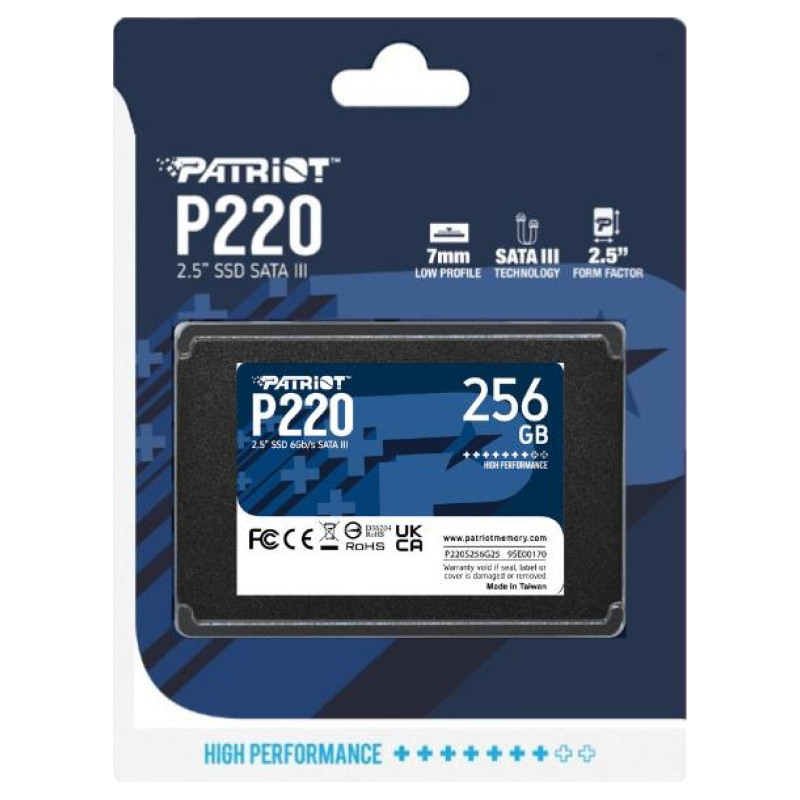 Patriot SSD|PATRIOT|P220|256GB|SATA|Write speed 490 MBytes/sec|Read speed 550 MBytes/sec|2,5"|TBW 120 TB|P220S256G25