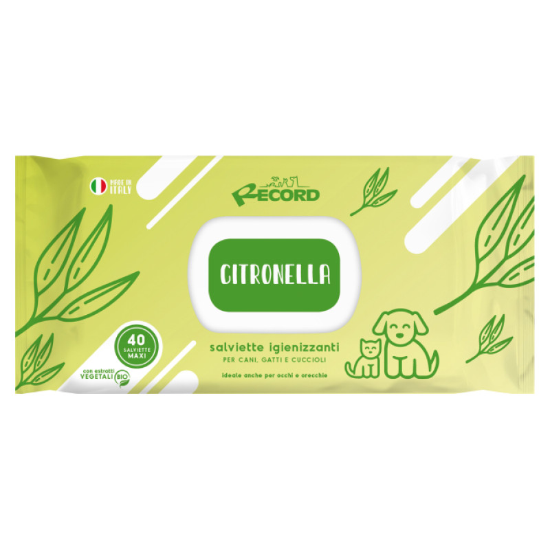 Record Tīro&scaron;as salvetes suņiem/kaķiem Maxi ar citronzāles aromātu 40 gb.