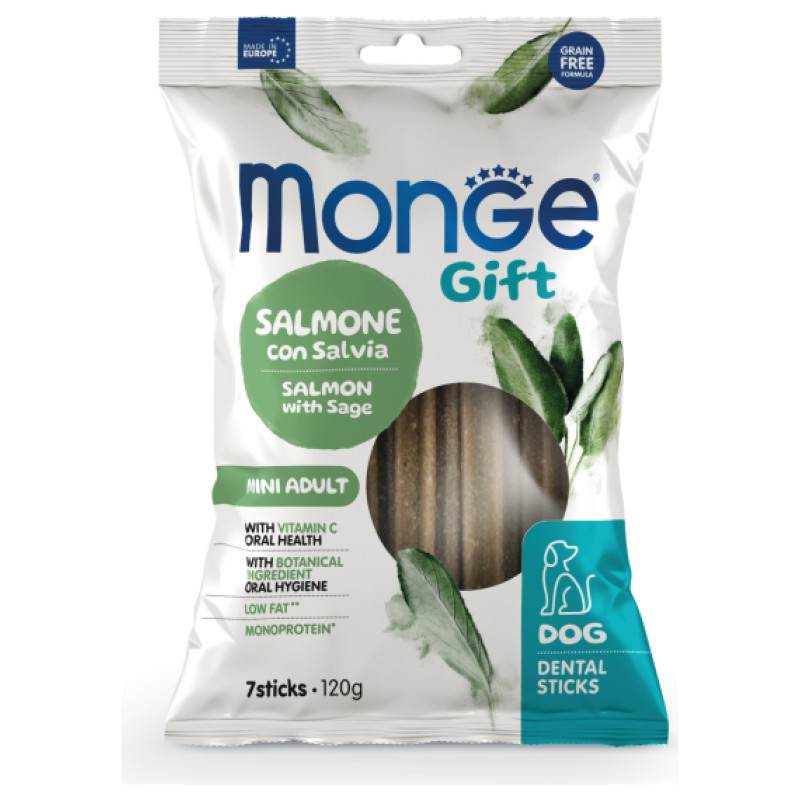 Monge GIFT Dog DENTAL STICK Mini Salmon with sage / 120 g - kārums suņiem