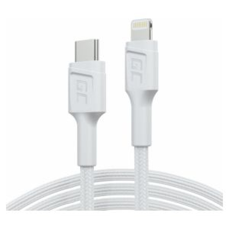 Green Cell Kabelis Green Cell Lightning Male &ndash; USB Type-C Male 1m MFi Fast Charging White