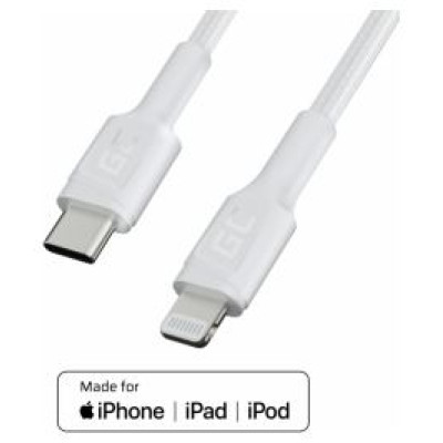 Green Cell Kabelis Green Cell Lightning Male &ndash; USB Type-C Male 1m MFi Fast Charging White