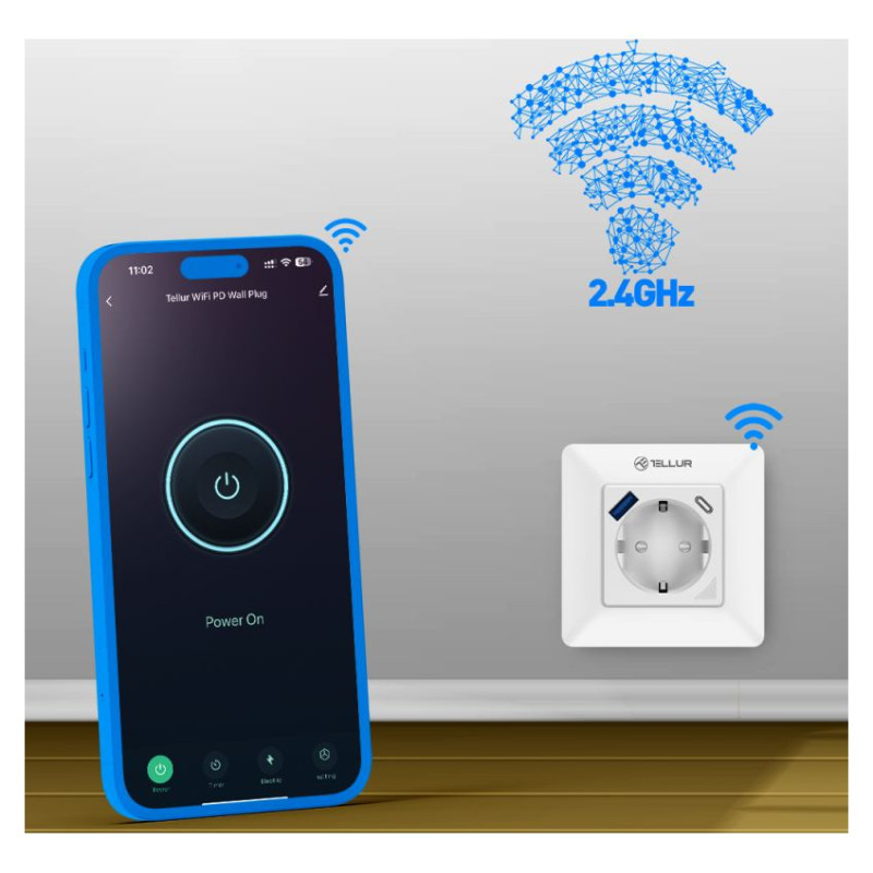 Tellur Smart WiFi Wall Plug 3600W 16A, PD20W, USB 18W, energy reading, white