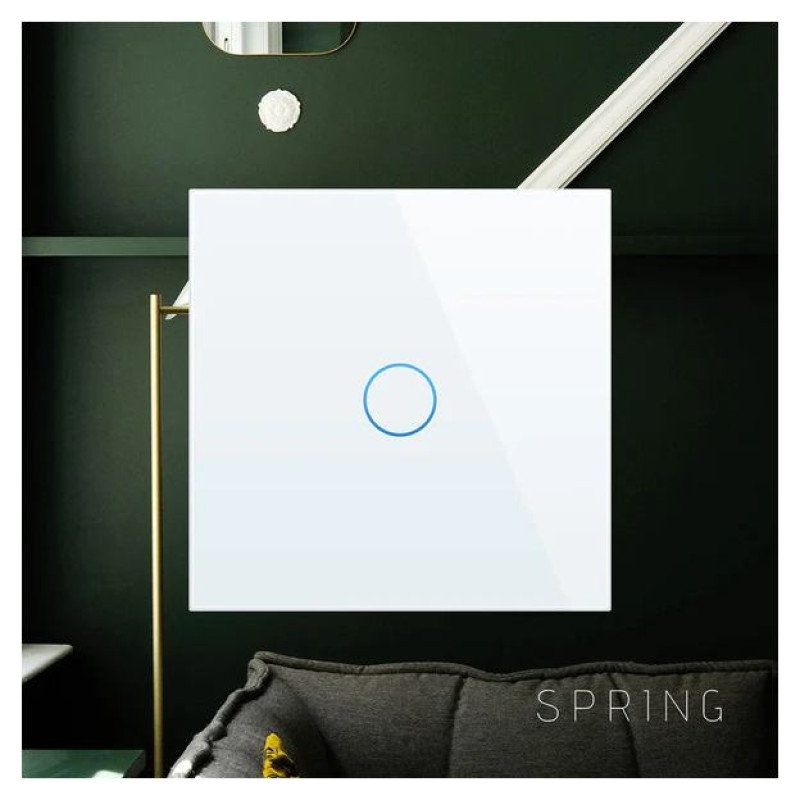Spring One Gang, One Way Touch Switch, Glass White