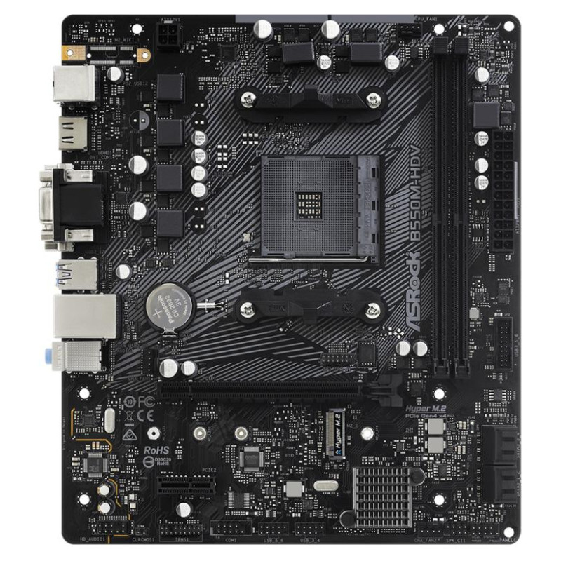 Asrock Mainboard|ASROCK|AMD B550|SAM4|MicroATX|1xPCI-Express 3.0 1x|1xM.2|1xPCI-Express 4.0 16x|Memory DDR4|Memory slots 2|1x15pin D-sub|1xDVI|1xHDMI|2xUSB 2.0|4xUSB 3.2|1xPS/2|1xRJ45|3xAudio port|B550M-HDV