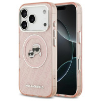 Karl Lagerfeld IML Glitter Karl&Choupette Heads Logo MagSafe Case for iPhone 17 Pro Max - Pink