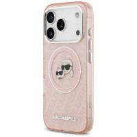 Karl Lagerfeld IML Glitter Karl&Choupette Heads Logo MagSafe Case for iPhone 17 Pro Max - Pink