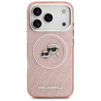 Karl Lagerfeld IML Glitter Karl&Choupette Heads Logo MagSafe Case for iPhone 17 Pro Max - Pink