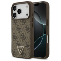 Guess Leather 4G Triangle Strass MagSafe Case for iPhone 17 Pro - Brown