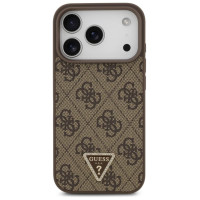 Guess Leather 4G Triangle Strass MagSafe Case for iPhone 17 Pro - Brown