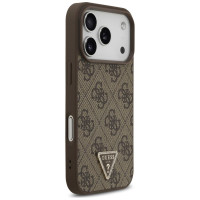 Guess Leather 4G Triangle Strass MagSafe Case for iPhone 17 Pro - Brown