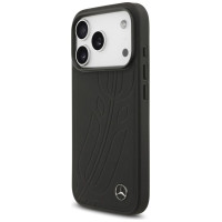 Mercedes Leather Large Laurel Leave MagSafe Case for iPhone 17 Pro - Black