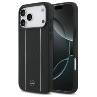 Mercedes Leather Star Pattern Stripes MagSafe Case for iPhone 17 Pro Max - Black