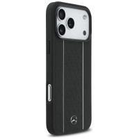Mercedes Leather Star Pattern Stripes MagSafe Case for iPhone 17 Pro Max - Black