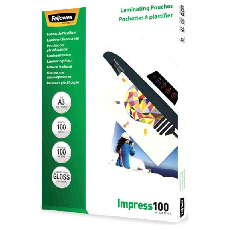 Fellowes LAMINATOR POUCH GLOSSY/A3 100 100PCS 5351205 FELLOWES