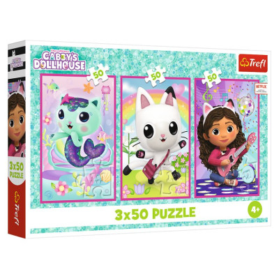 Trefl GABBY&acute;S DOLLHOUSE Pužļu komplekts Iepazīsties ar Gabiju un kaķiem, 3x50 gab.
