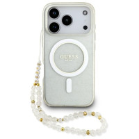 Guess IML Glitter Pearl Strap MagSafe Case for iPhone 17 Pro Max - Transparent