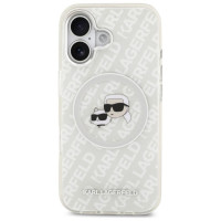 Karl Lagerfeld IML Glitter Karl & Choupette Heads Logo MagSafe iPhone 17 Case - Gray