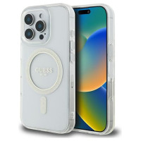 Guess IML Glitter Circle MagSafe Case for iPhone 16 Pro Max - Clear