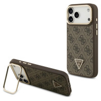 Guess 4G PU Triangle Logo & Stand Camera Magsafe Case for iPhone 17 Pro Max - Brown