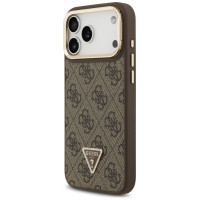 Guess 4G PU Triangle Logo & Stand Camera Magsafe Case for iPhone 17 Pro Max - Brown