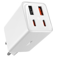Baseus GaN6 Pro Charger 65W 2 x USB-C 2 x USB-A with Black USB-C Cable 100W 1m - White