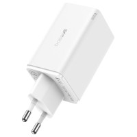 Baseus GaN6 Pro Charger 65W 2 x USB-C 2 x USB-A with Black USB-C Cable 100W 1m - White