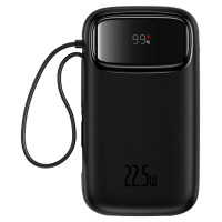 Baseus Qpow2 20000mAh 22.5W Powerbank with Dual Cable with Digital Display + Baseus Simple USB-C 3A Cable 0.3m (Black) - Black