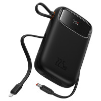 Baseus Qpow2 20000mAh 22.5W Powerbank with Dual Cable with Digital Display + Baseus Simple USB-C 3A Cable 0.3m (Black) - Black